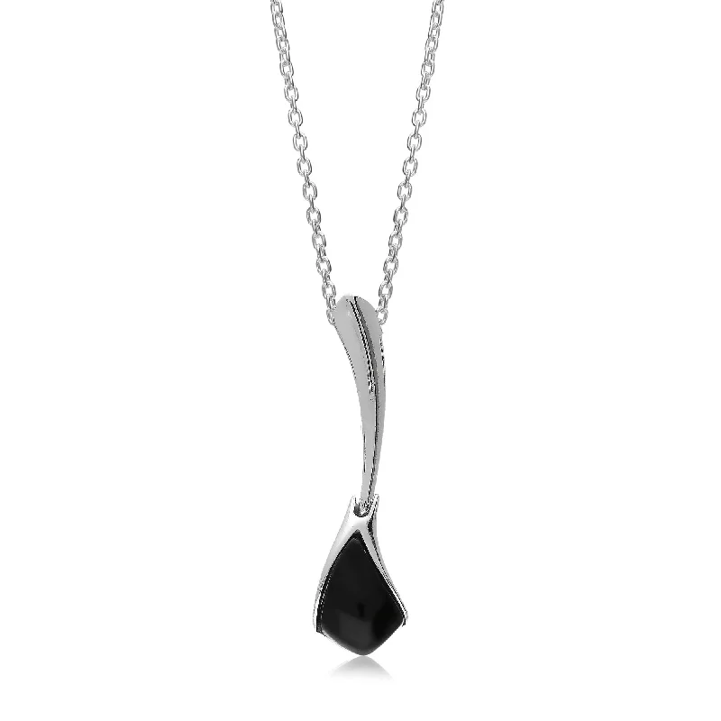 Crystal - Embellished Pendant Necklaces for a Glamorous LookSterling Silver Whitby Jet Off Set Curved Pendant