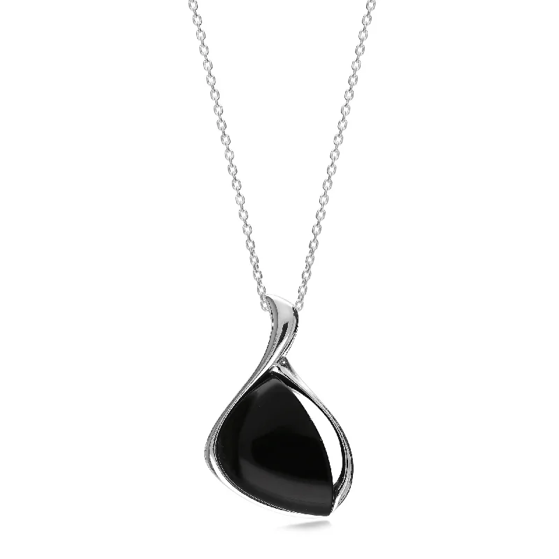 Heart - Shaped Pendant Necklaces with Birthstone InlaysSterling Silver Whitby Jet Off Set Curved Triangle Pendant