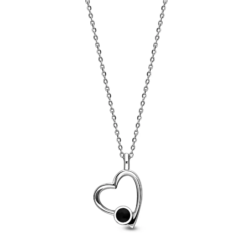 Heart - Shaped Pendant Necklaces with Birthstone InlaysSterling Silver Whitby Jet Offset Heart Pendant