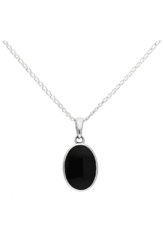 Crystal - Embellished Pendant Necklaces for a Glamorous LookSterling Silver Whitby Jet Oval Pendant