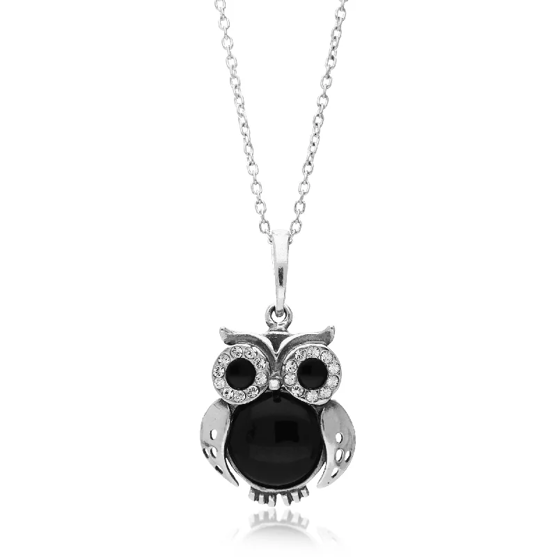 Locket Pendant Necklaces with Personalized EngravingsSterling Silver Whitby Jet Owl Pendant