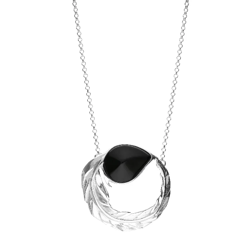 Crystal - Embellished Pendant Necklaces for a Glamorous LookSterling Silver Whitby Jet Pear-drop Feather Necklace