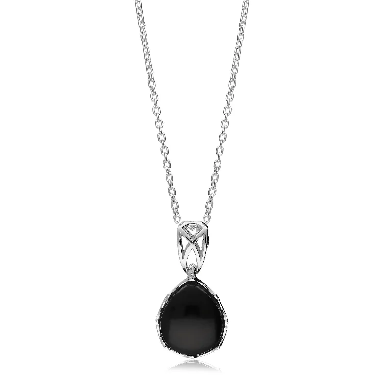 Crystal - Embellished Pendant Necklaces for a Glamorous LookSterling Silver Whitby Jet Filagree Pear Drop Pendant