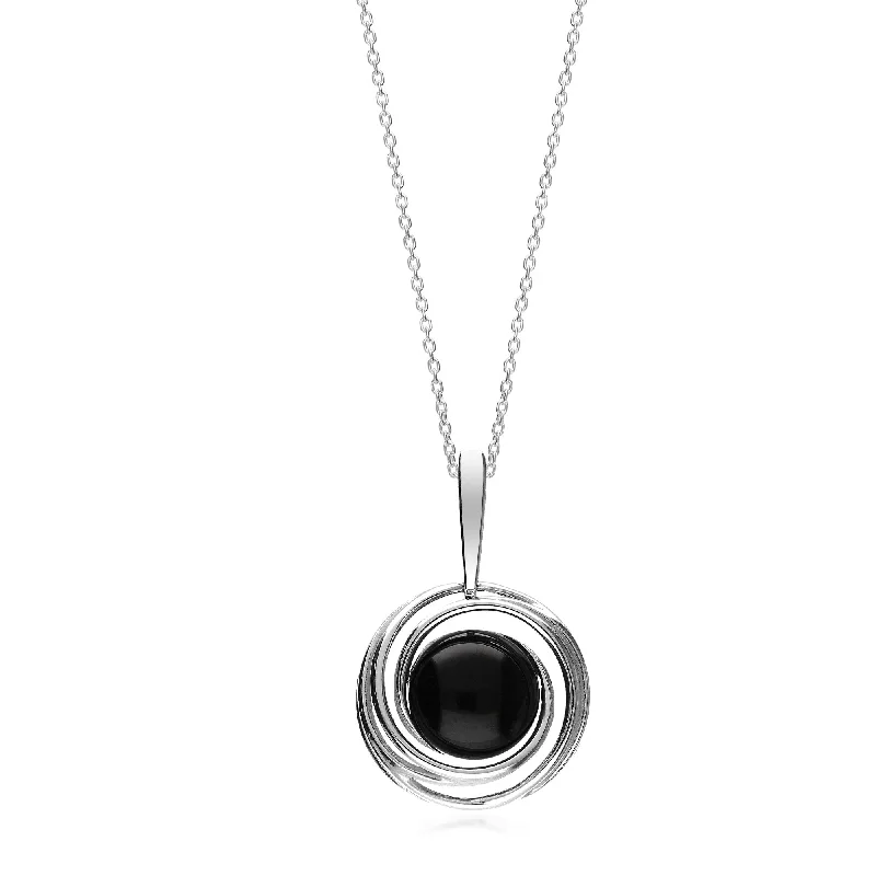 Locket Pendant Necklaces with Personalized EngravingsSterling Silver Whitby Jet Round Swirl Pendant