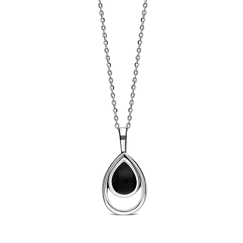 Crystal - Embellished Pendant Necklaces for a Glamorous LookSterling Silver Whitby Jet Rubover Open Teardrop Pendant