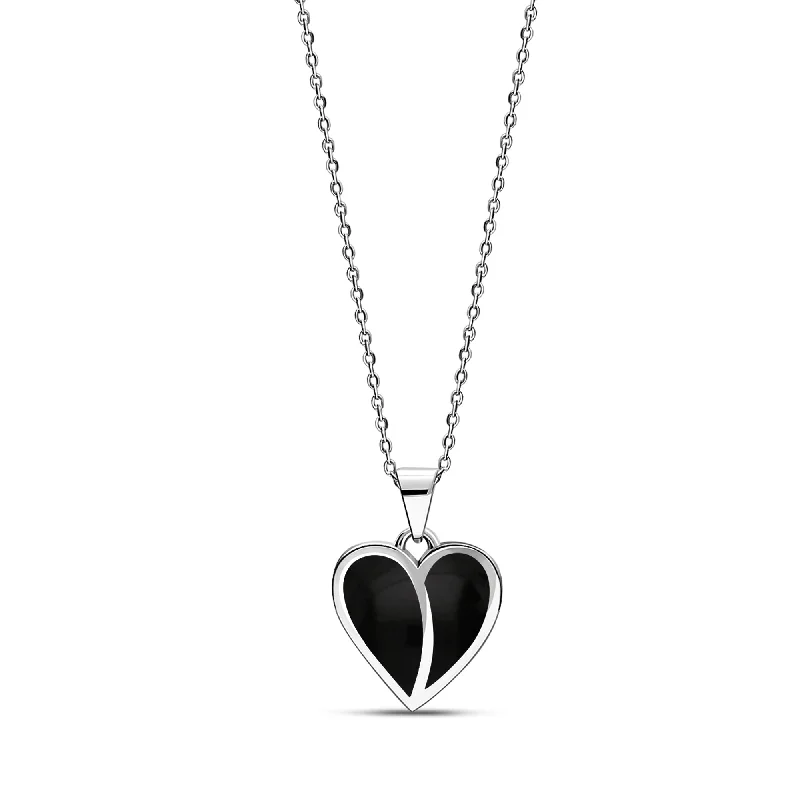 Locket Pendant Necklaces with Personalized EngravingsSterling Silver Whitby Jet Split Heart Pendant