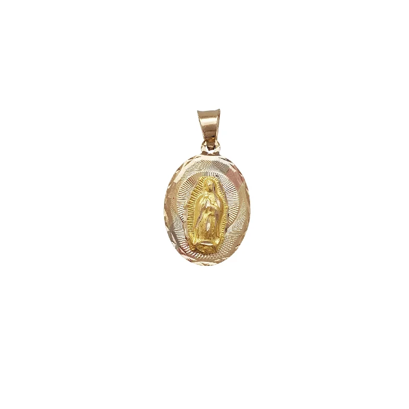 Gemstone - Encrusted Pendants with a Sparkling CenterpieceTricolor Virgin Mary Oval Pendant (14K)