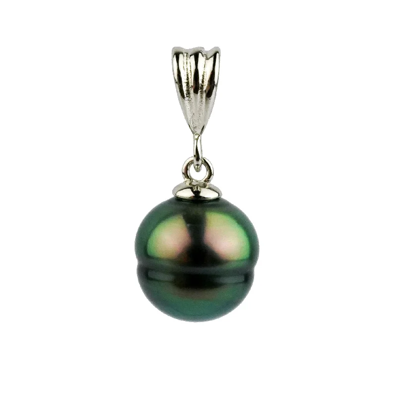 Locket Pendant Necklaces with Personalized EngravingsVibrant Peacock Green Circled 10.2mm Tahitian Pearl Pendant on Sterling Silver